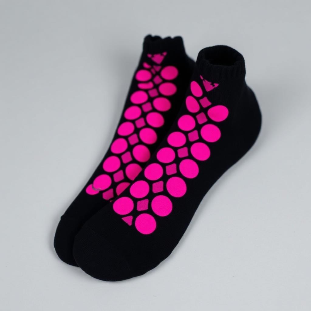 Black grip socks with bright pink silicone dots