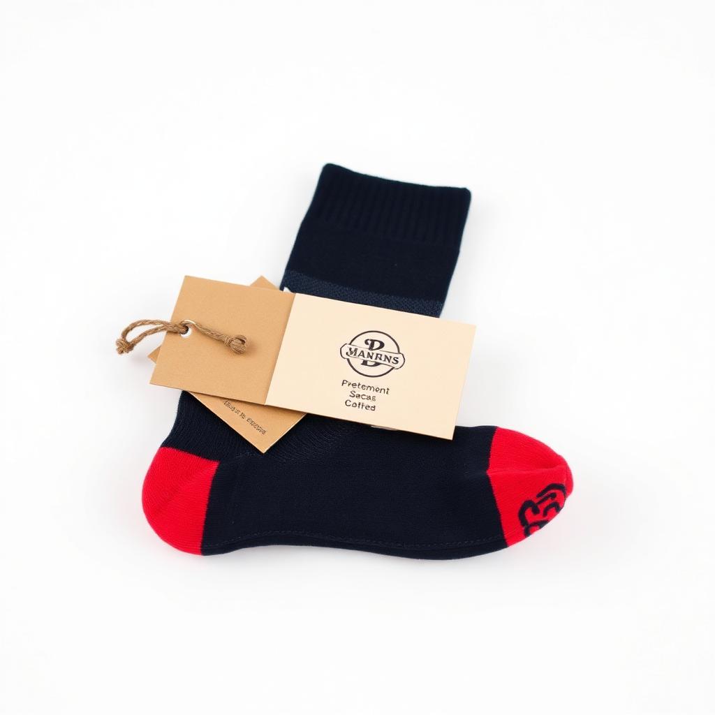 Custom socks with a printed cardboard hang tag