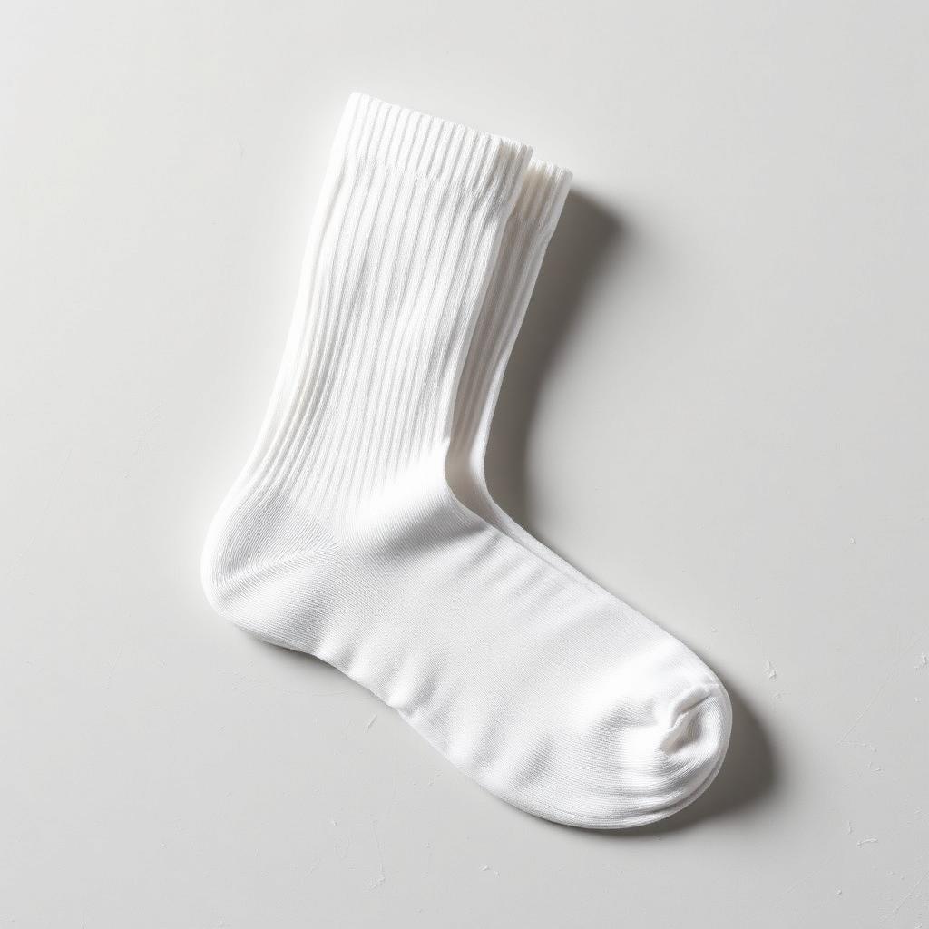 Classic white ribbed crew socks on a light background