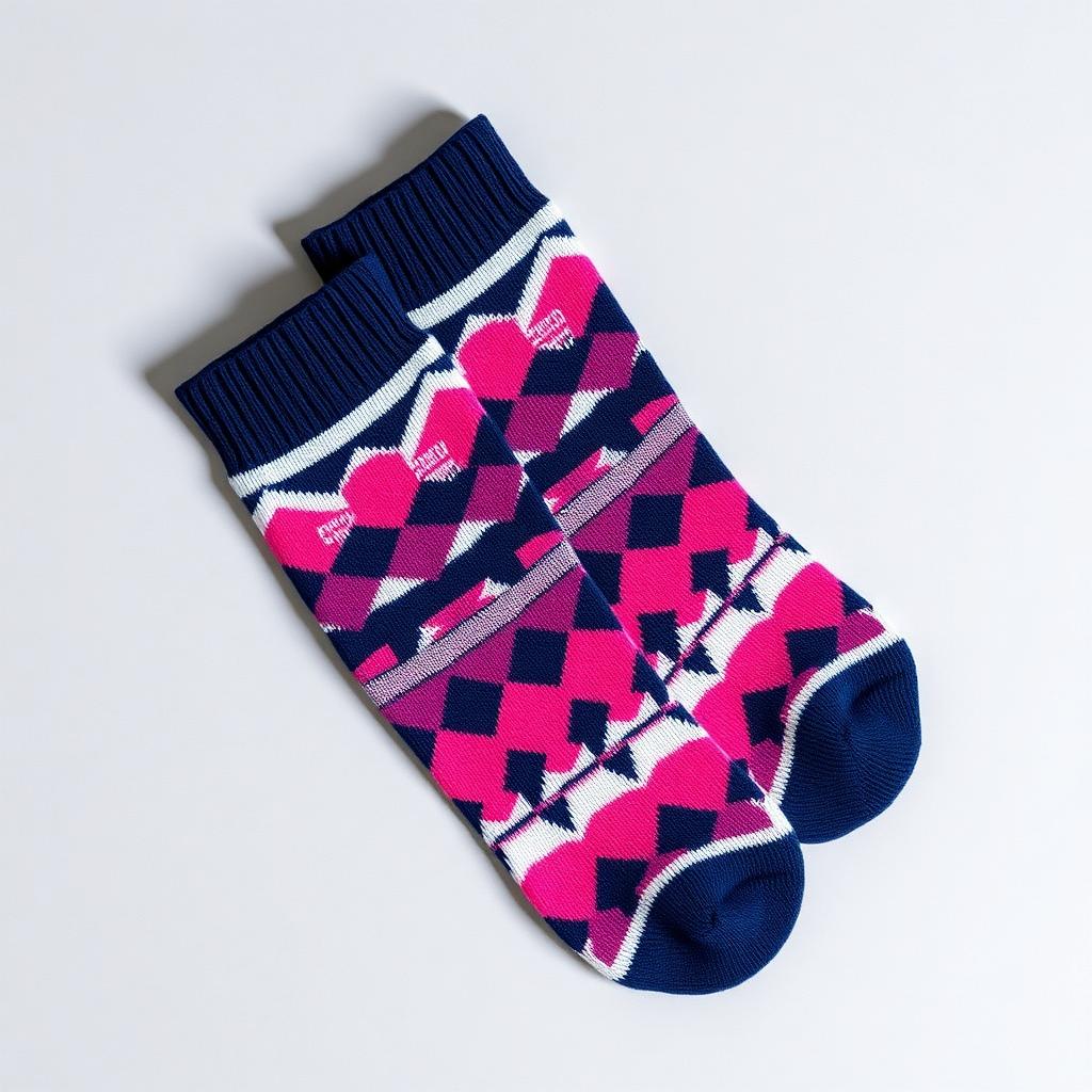 Custom knitted jacquard socks with a bold geometric pattern