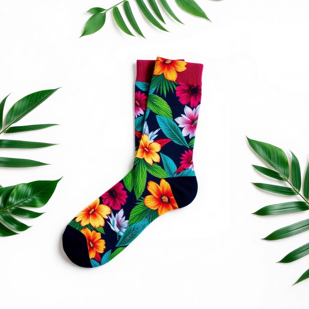 Dye sublimated crew socks with a vibrant all-over print