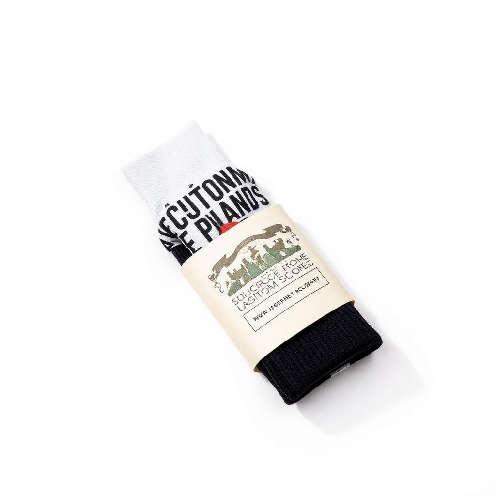 Custom socks wrapped in a printed paper sleeve