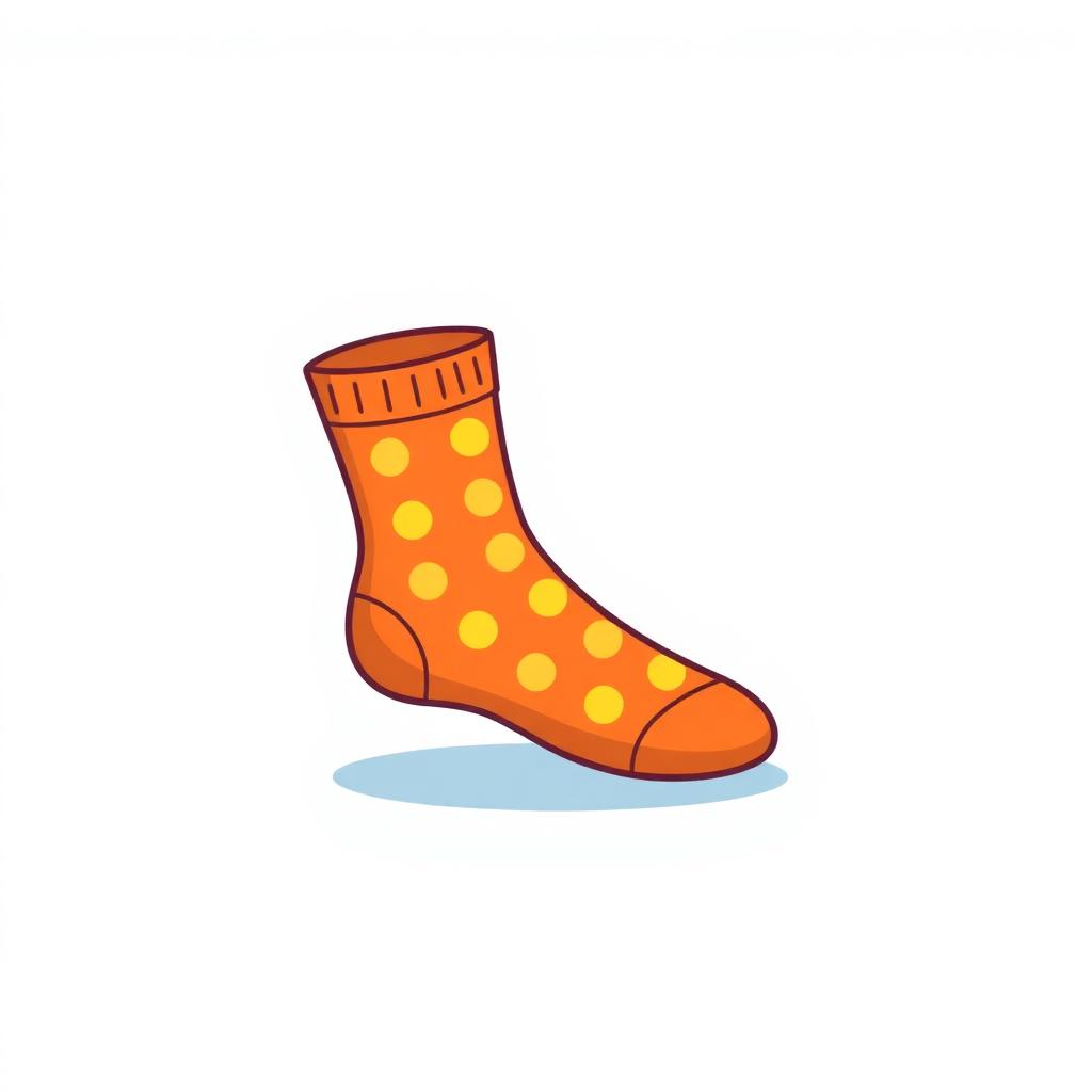 Cartoon illustration of orange quarter ankle socks with yellow polka dots