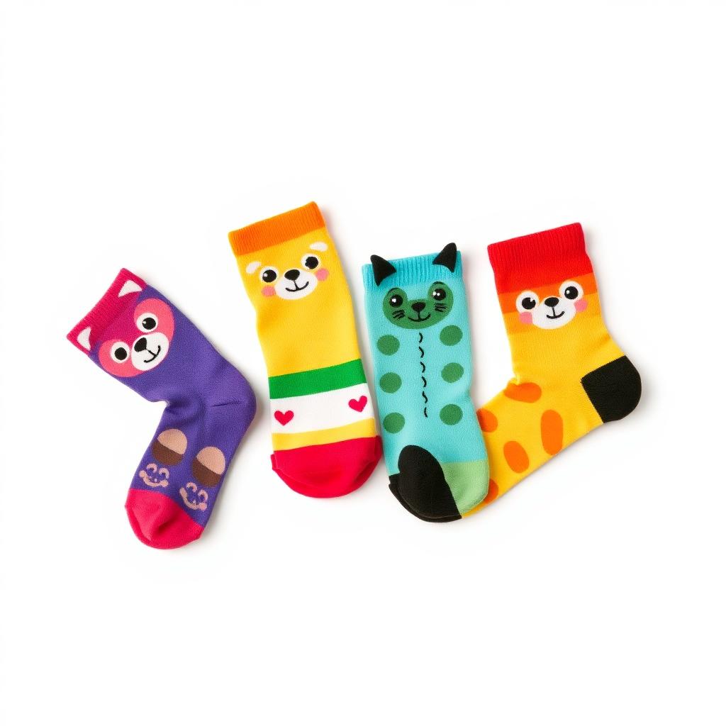 Colourful kids crew socks with animal faces