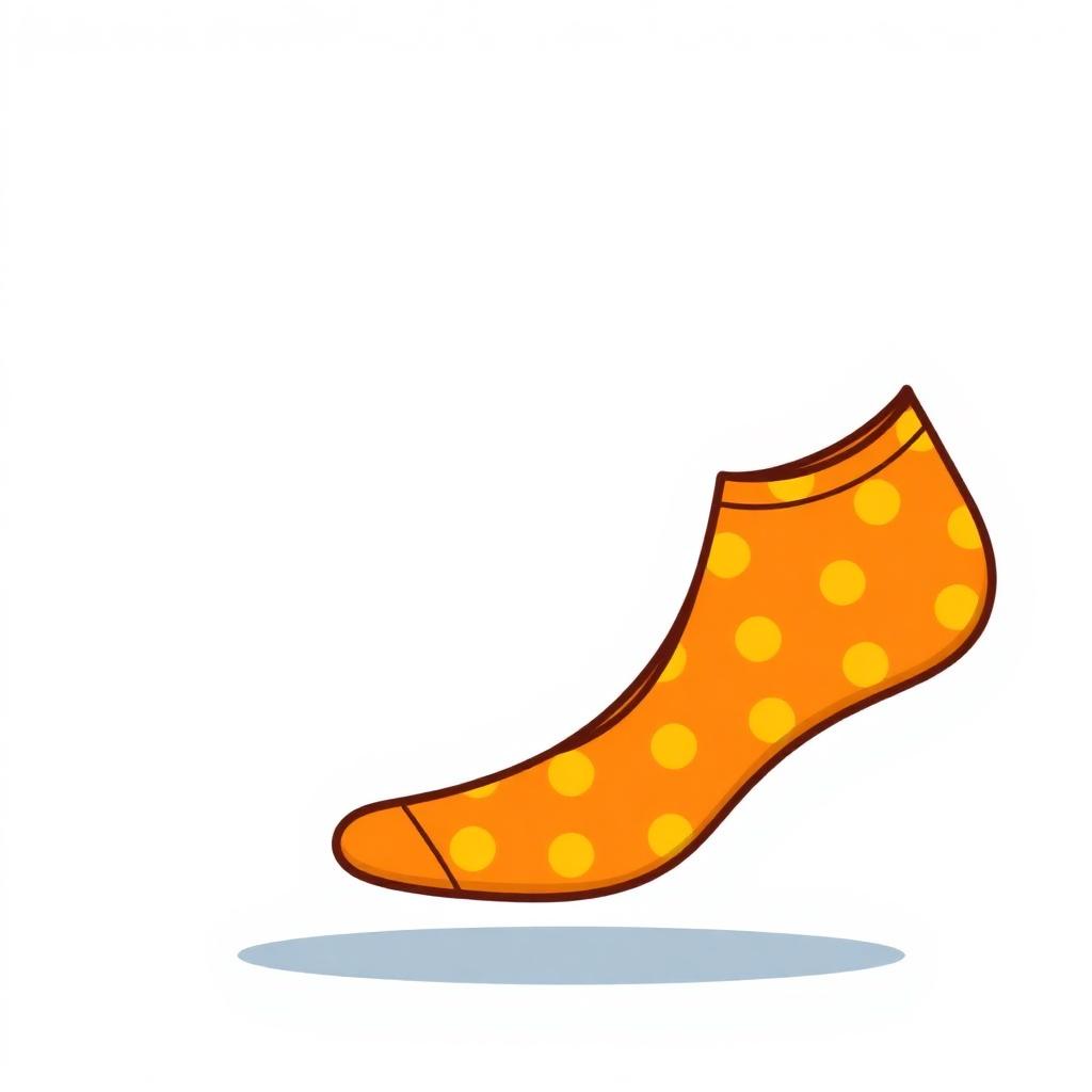 Cartoon illustration of orange no-show socks with yellow polka dots