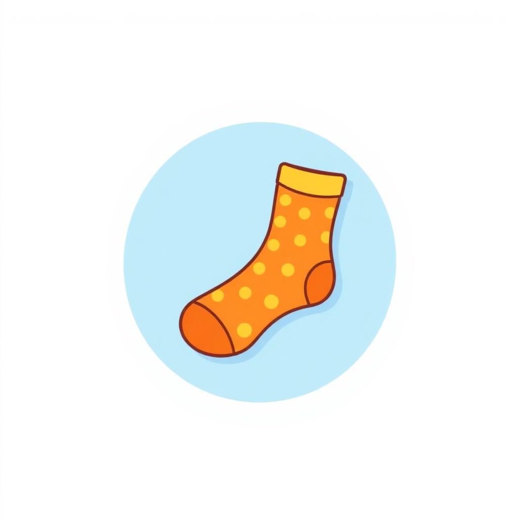 Cartoon illustration of orange crew socks with yellow polka dots
