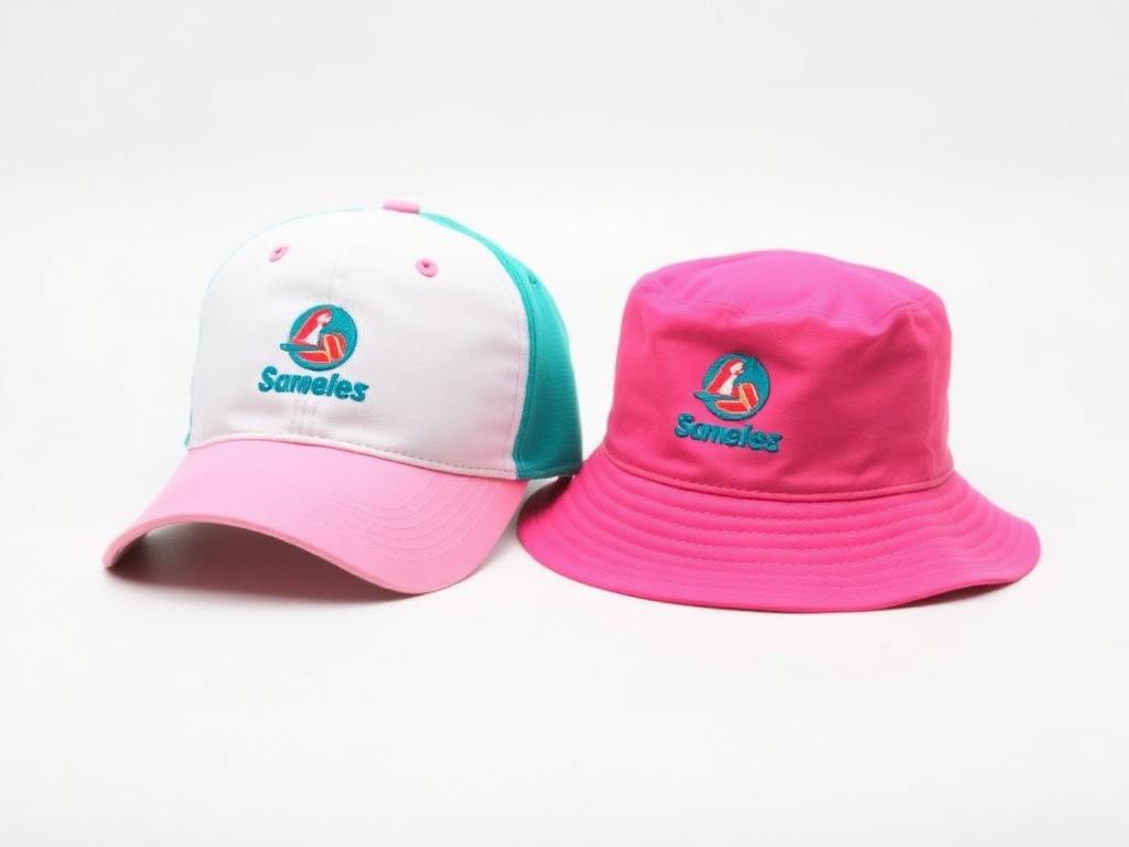 Custom baseball cap and bucket hat with embroidered logos