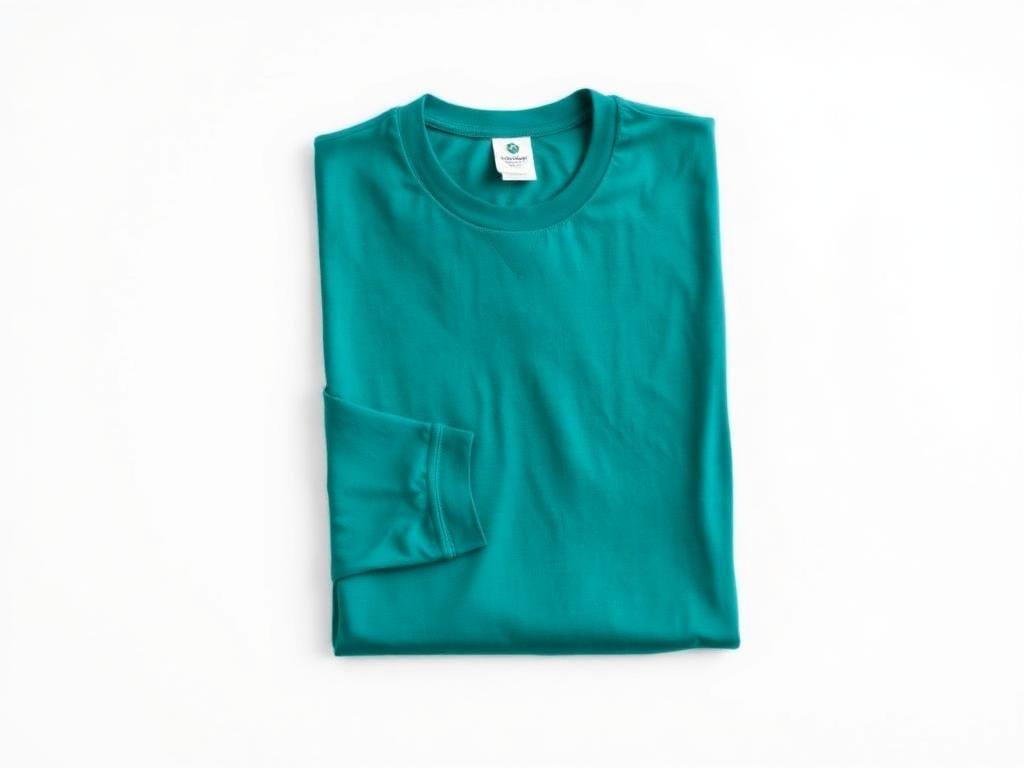 Folded teal custom t-shirt with printed chest logo