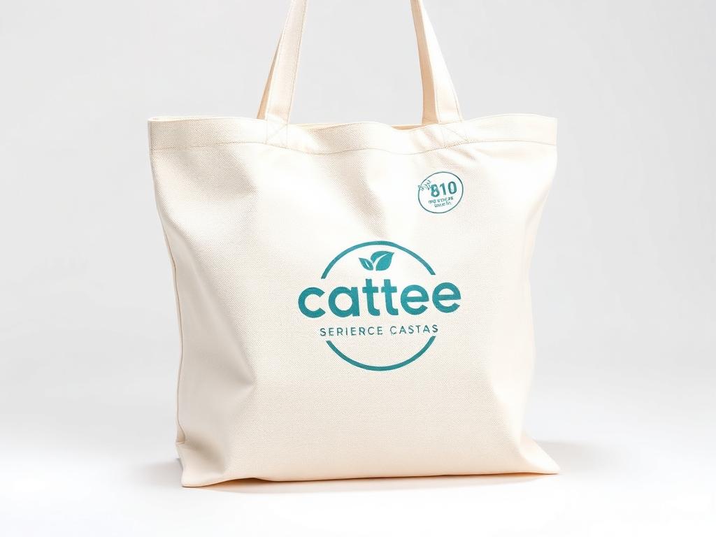 Natural canvas tote bag with teal printed logo