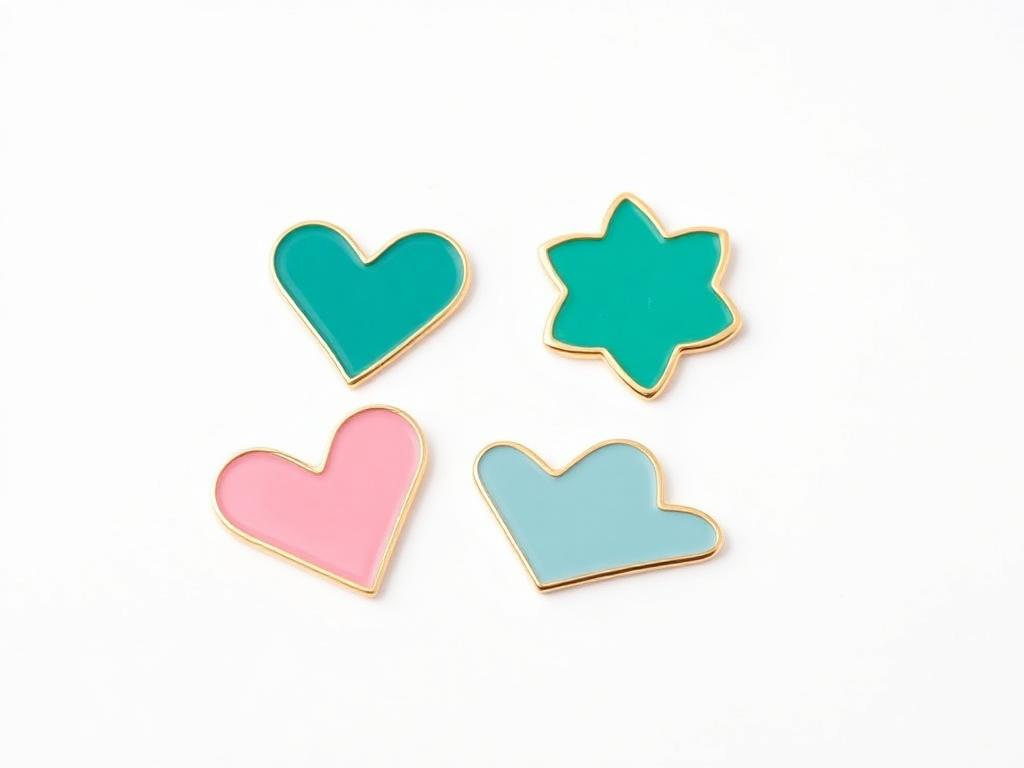 Custom hard enamel pins with gold plating in teal and pink