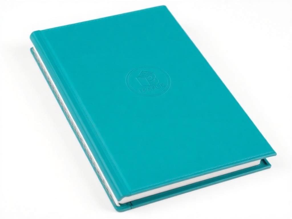 Premium teal hardcover notebook with embossed logo