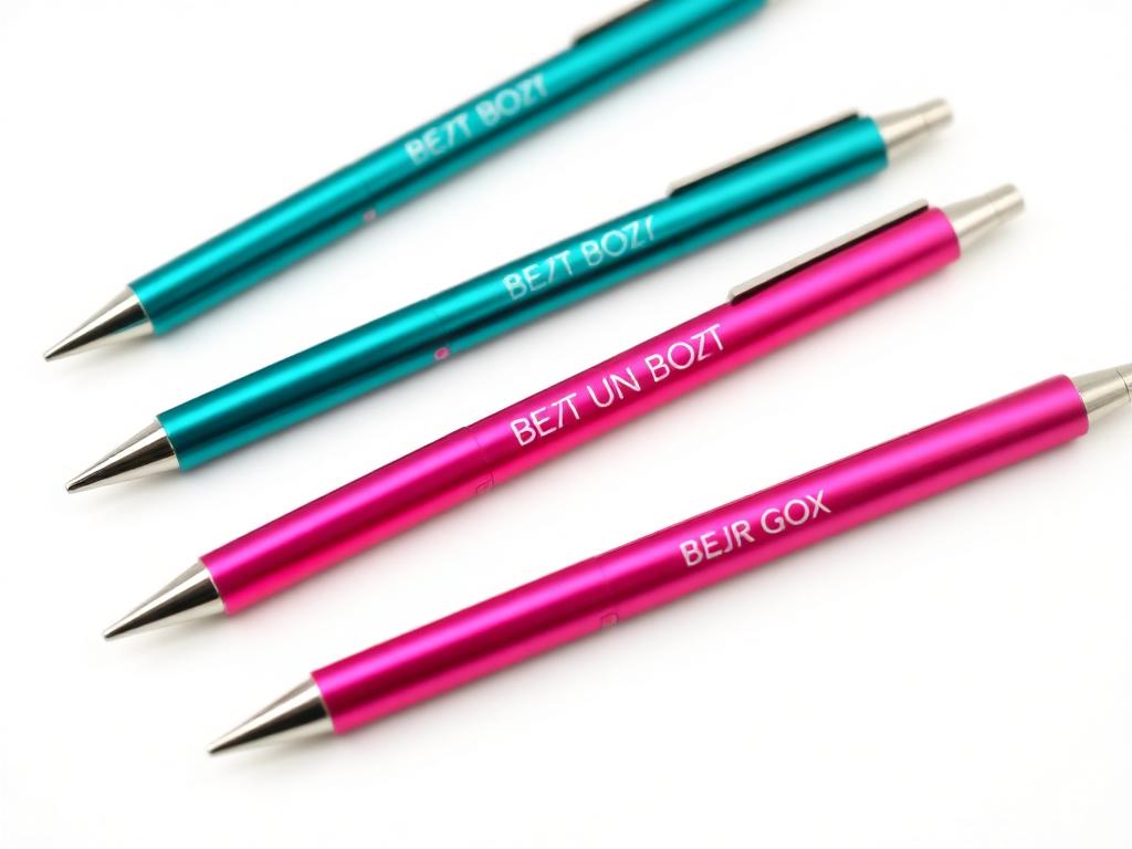 Sleek custom metal pens in teal and hot pink