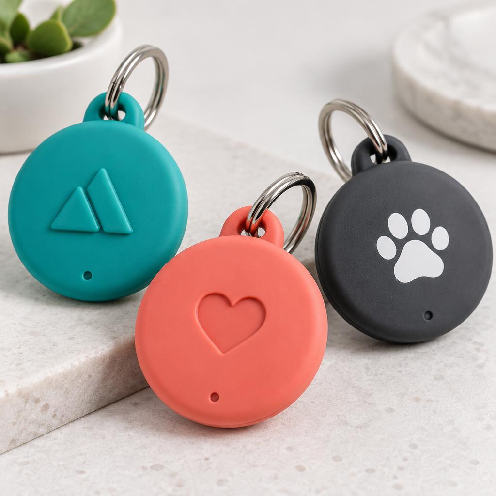 Examples of raised, recessed and printed branding on silicone tracker holders