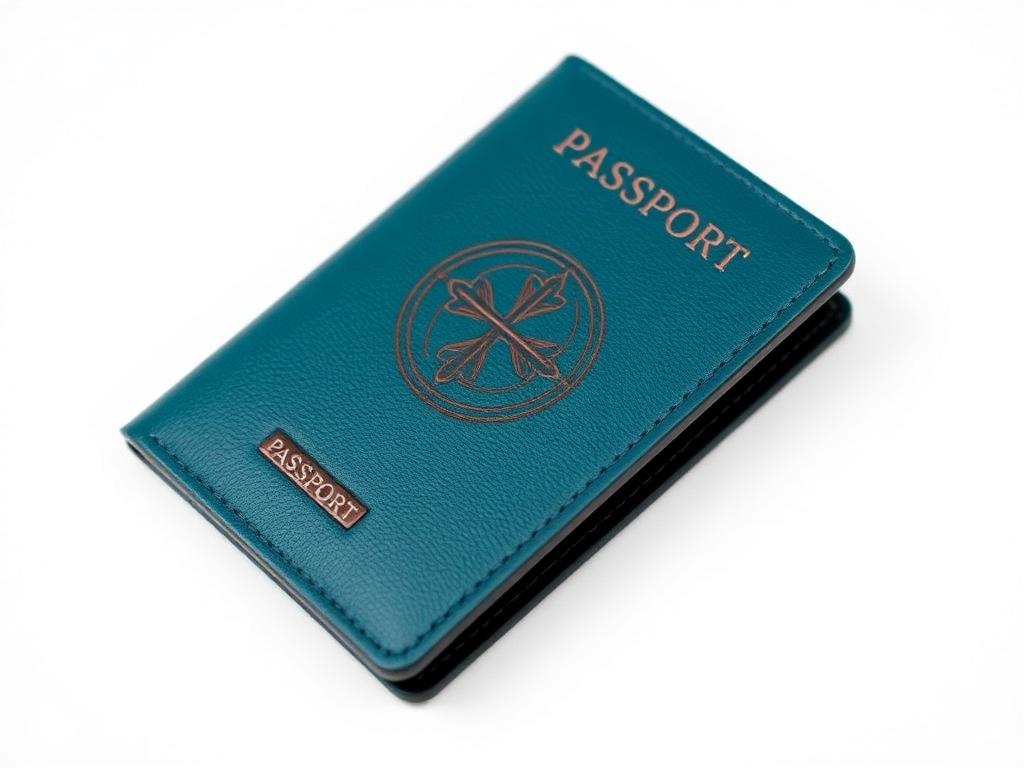 Teal leather passport wallet with debossed logo