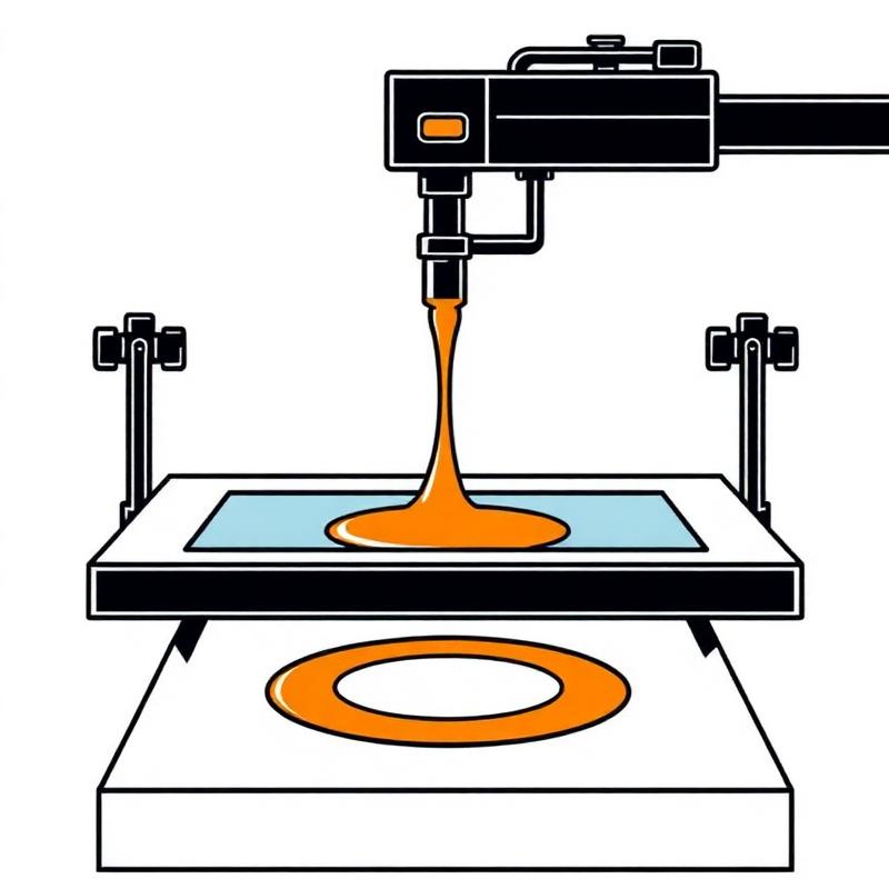 Line-art illustration of a silk screen printing press