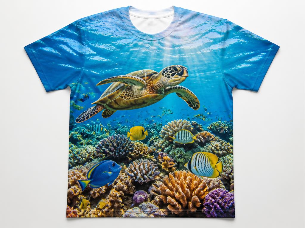 T-shirt with an all-over full-colour dye sublimation print